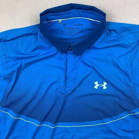 Under Armour Mens Shirt Large Blue Iso-Chill Polo Loose HeatGear Nylon Spandex - Picture 2 of 9